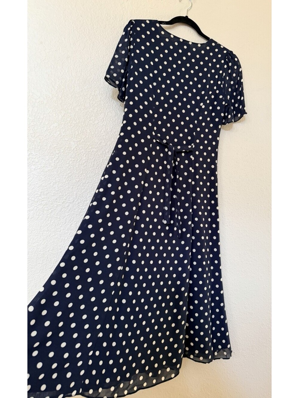 New Reformation Lise Polka Dot Chiffon Dress In Navy Size 6 $198 - Picture 7 of 12